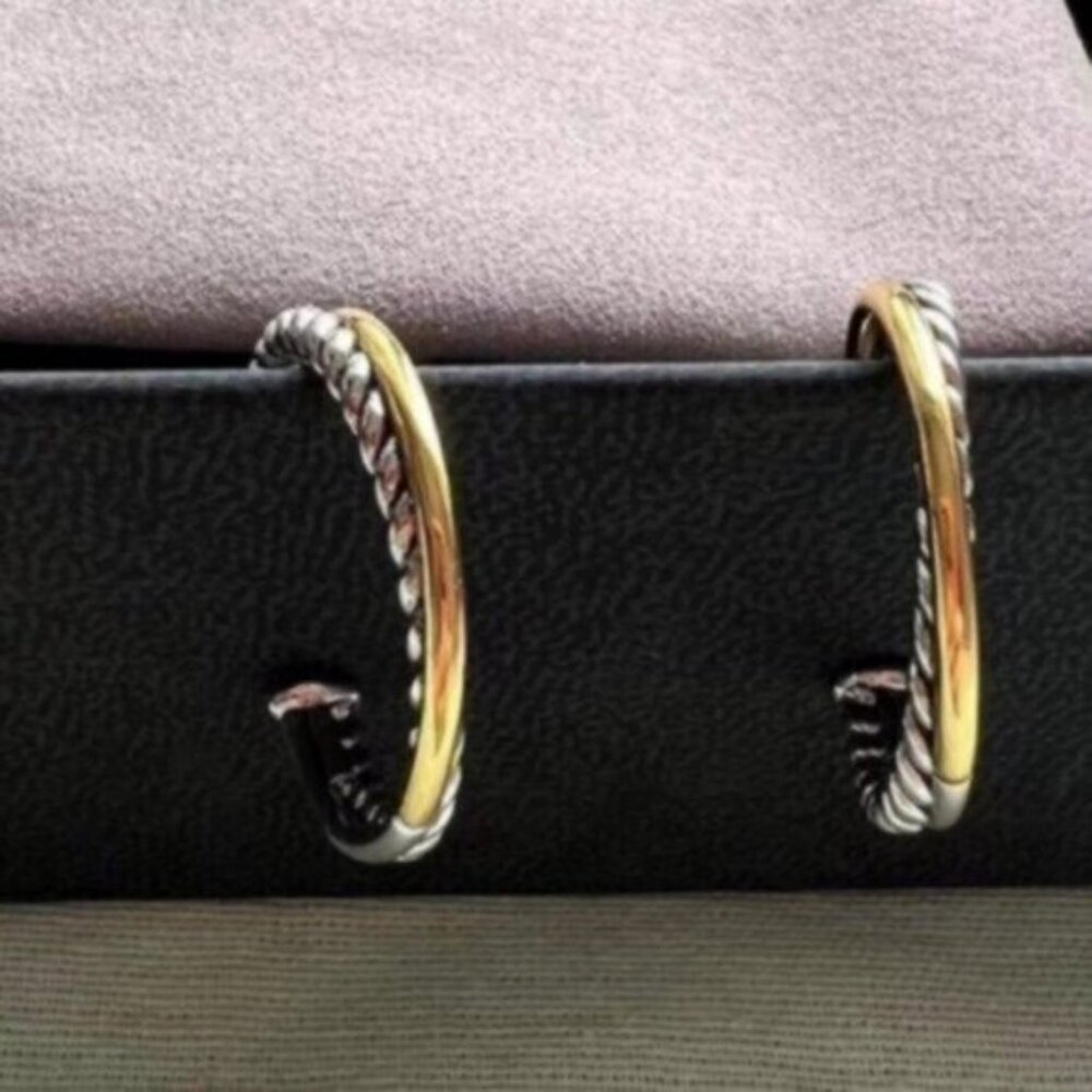 David Yurman Crossover Hoop Earrings 18K Sterling Silver